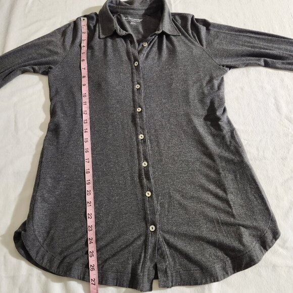 Soft Surroundings Size M Button Up Tunic Shirt Jersey Knit Cool Breeze Gray - Picture 13 of 15
